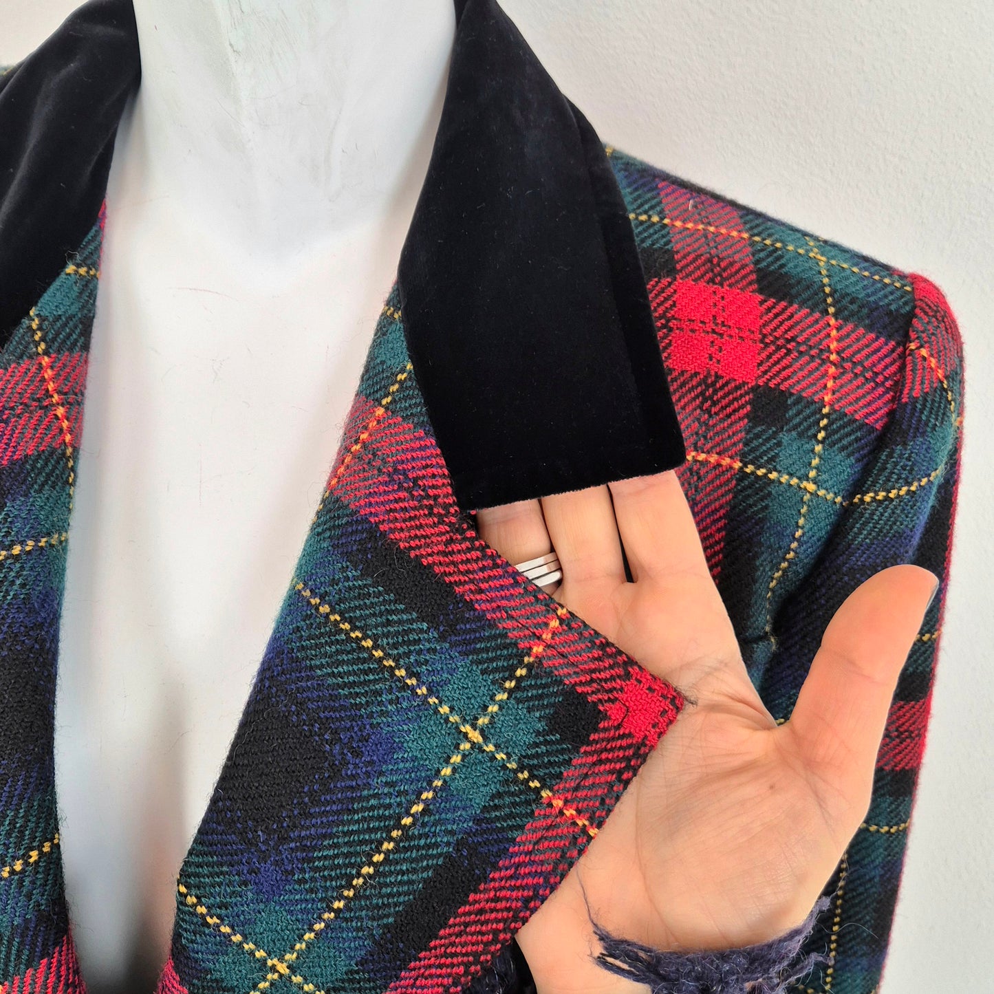 Yves Saint Laurent | Giacca tartan lana e velluto