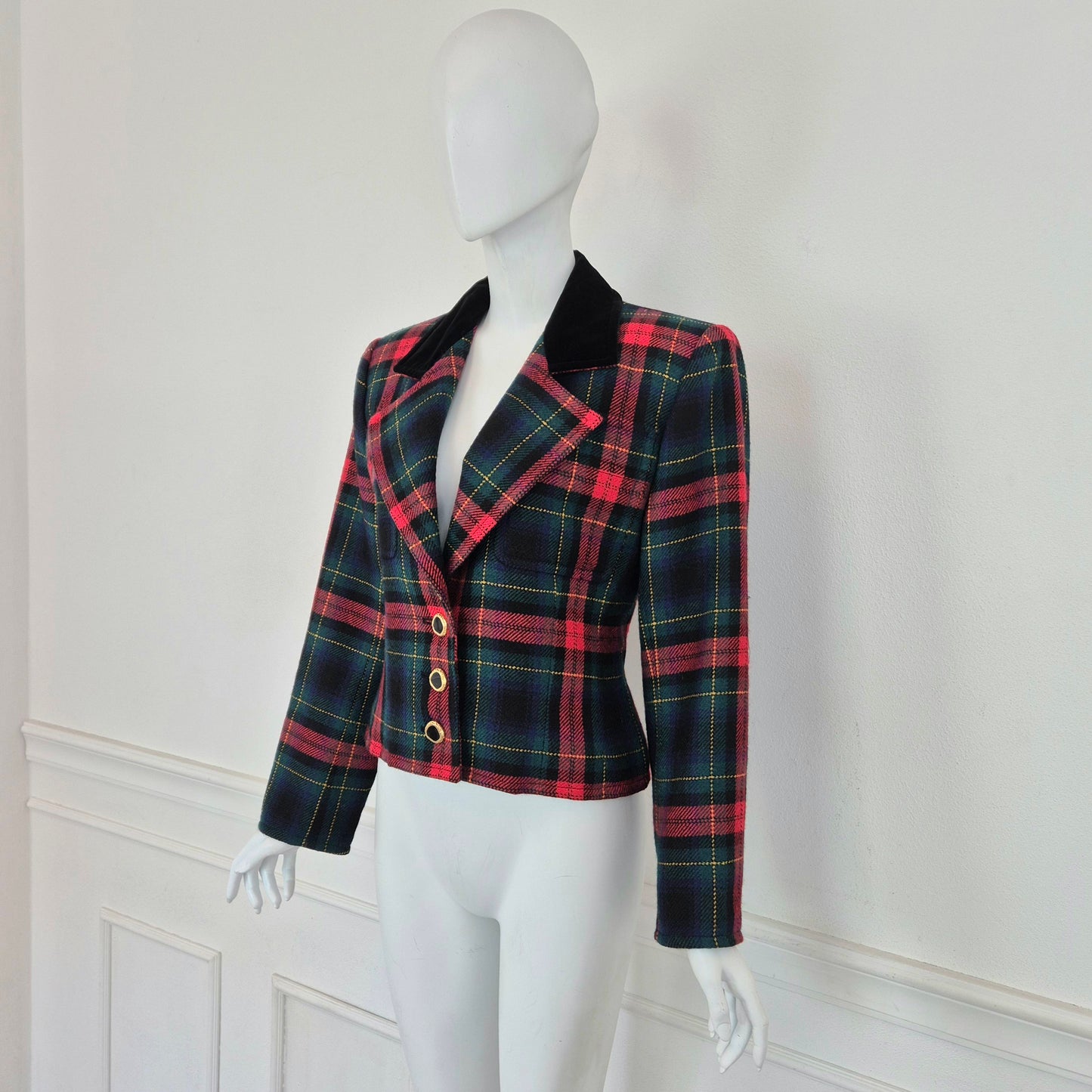 Yves Saint Laurent | Giacca tartan lana e velluto