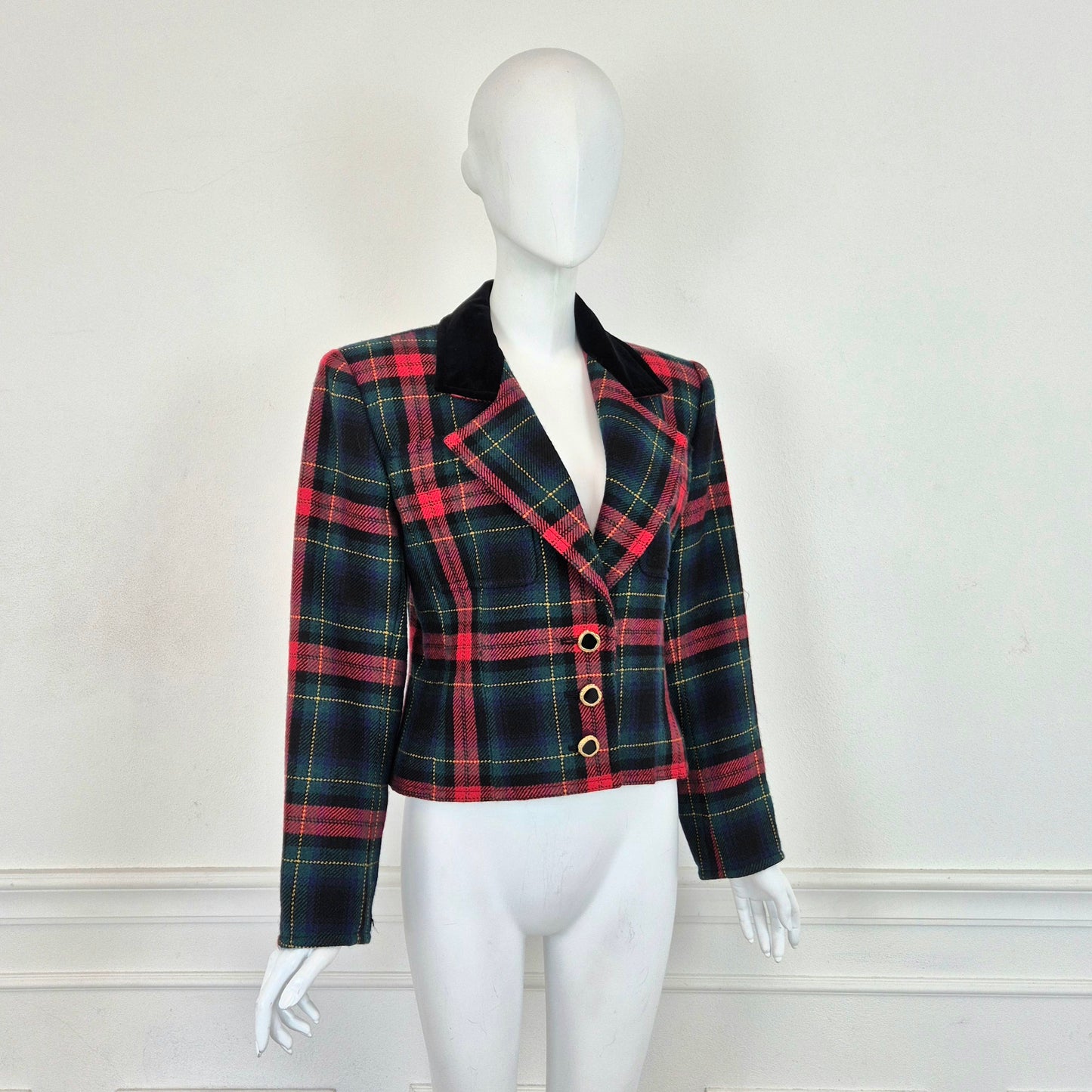 Yves Saint Laurent | Giacca tartan lana e velluto