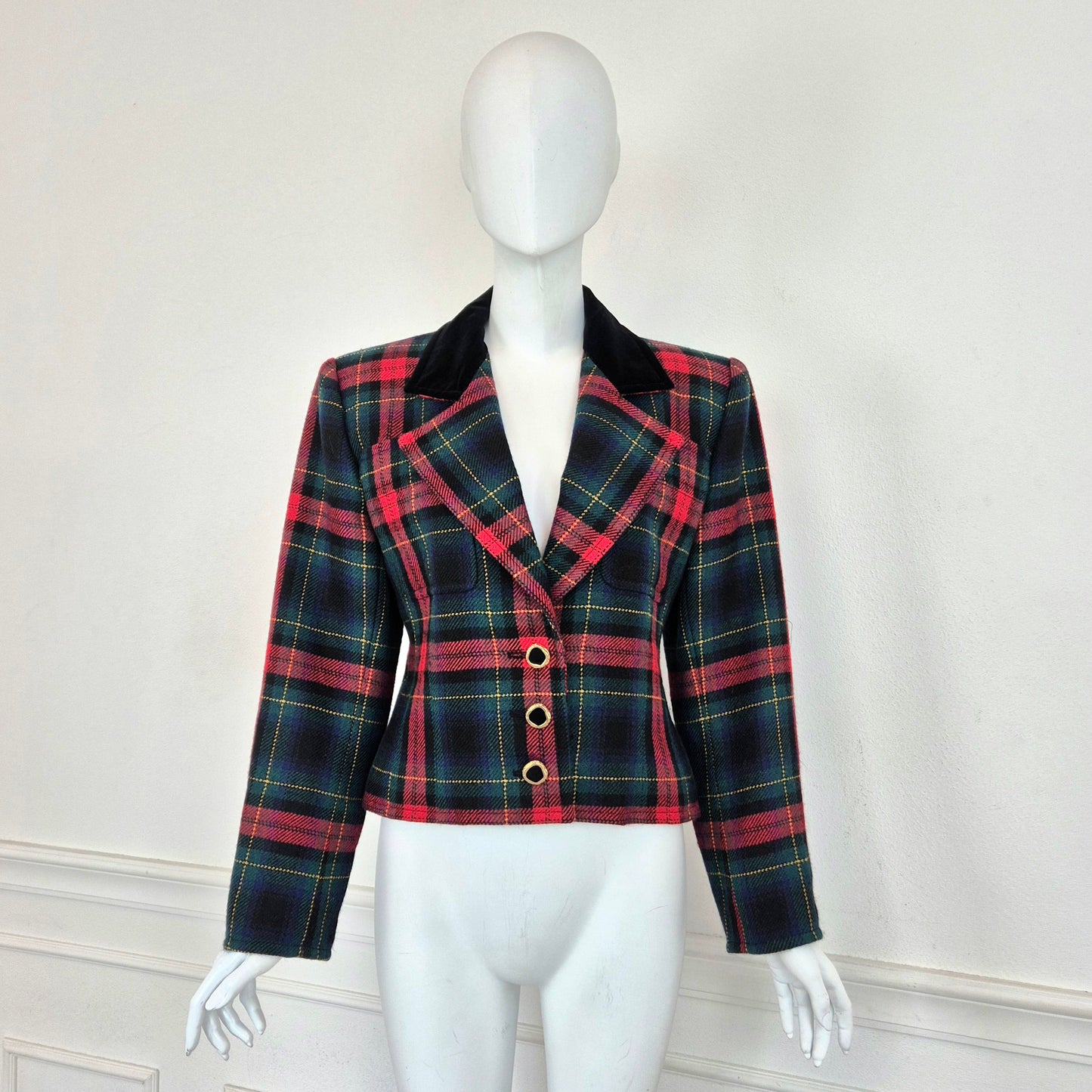 Yves Saint Laurent | Giacca tartan lana e velluto