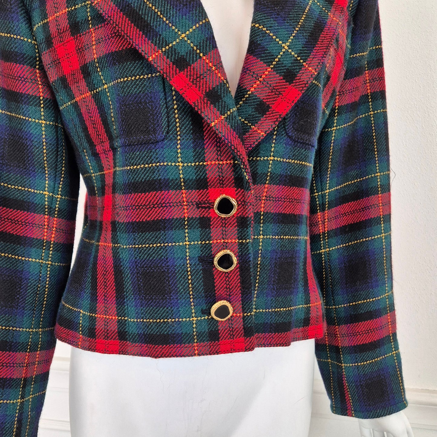 Yves Saint Laurent | Giacca tartan lana e velluto