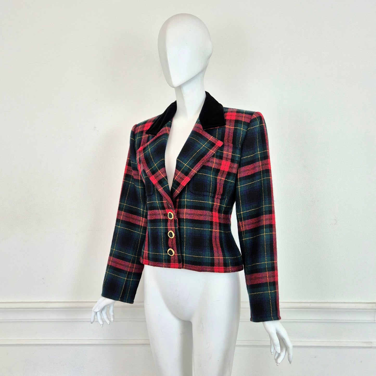 Yves Saint Laurent | Giacca tartan lana e velluto