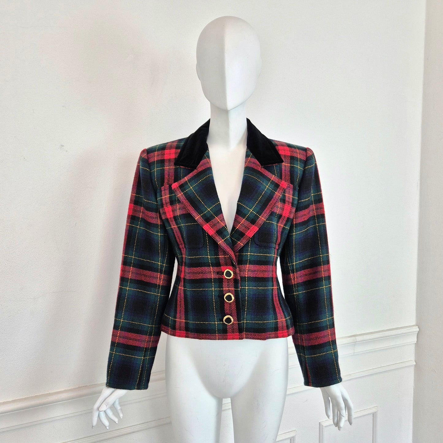 Yves Saint Laurent | Giacca tartan lana e velluto