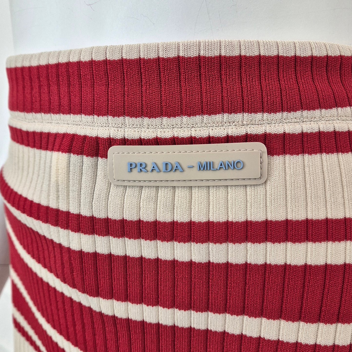 Prada | Gonna in maglia righe rosso-panna