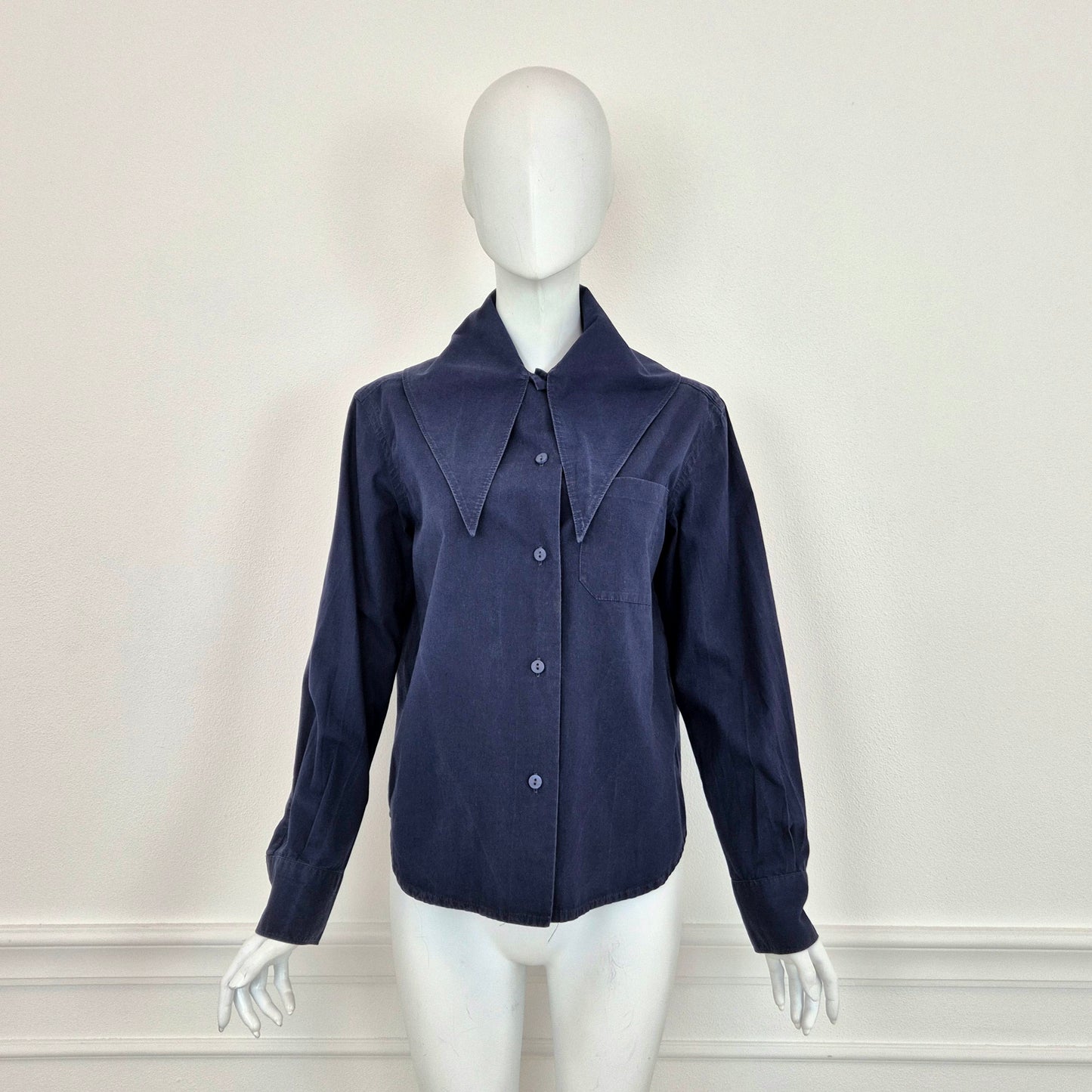 Romeo Gigli | Camicia blu con maxi collo