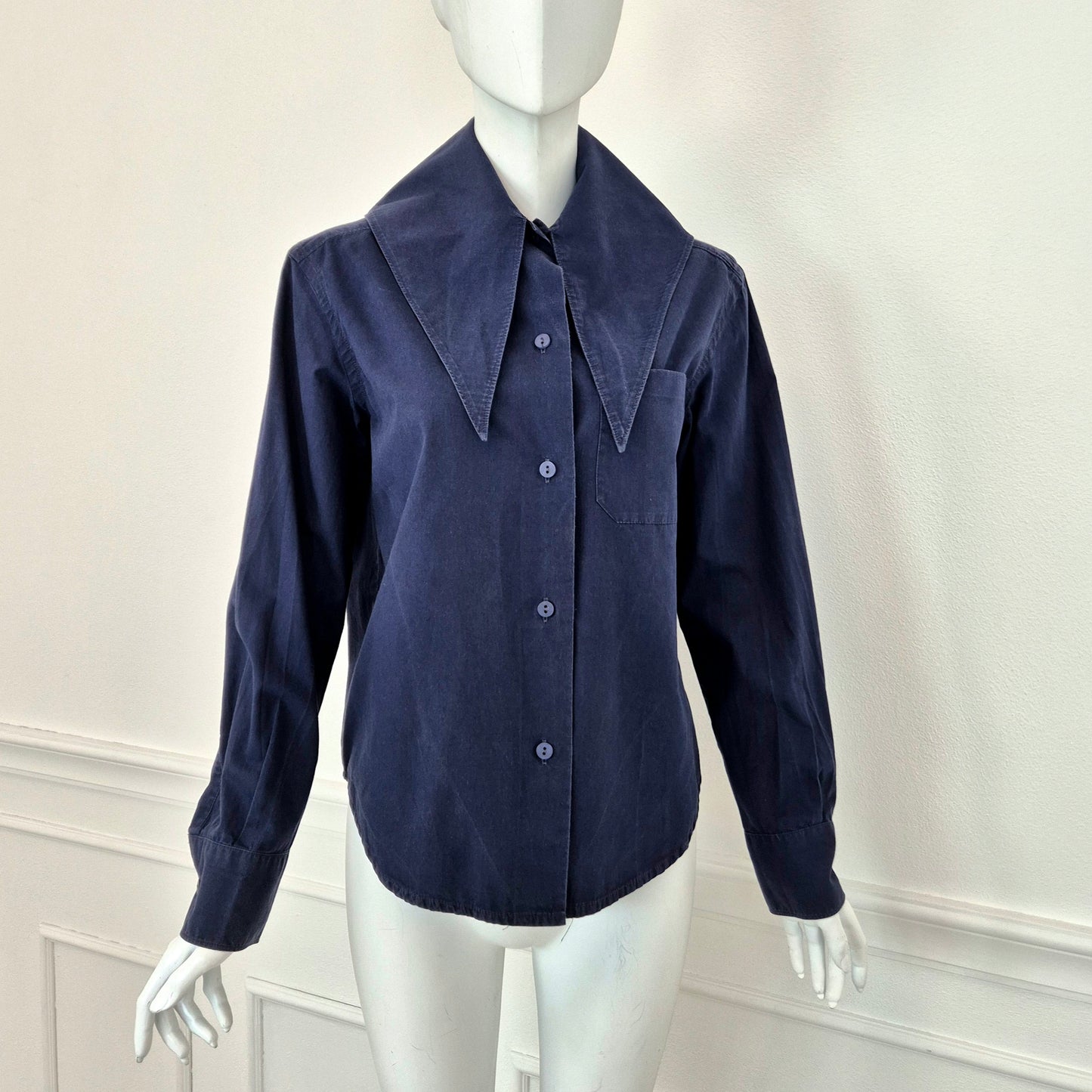 Romeo Gigli | Camicia blu con maxi collo