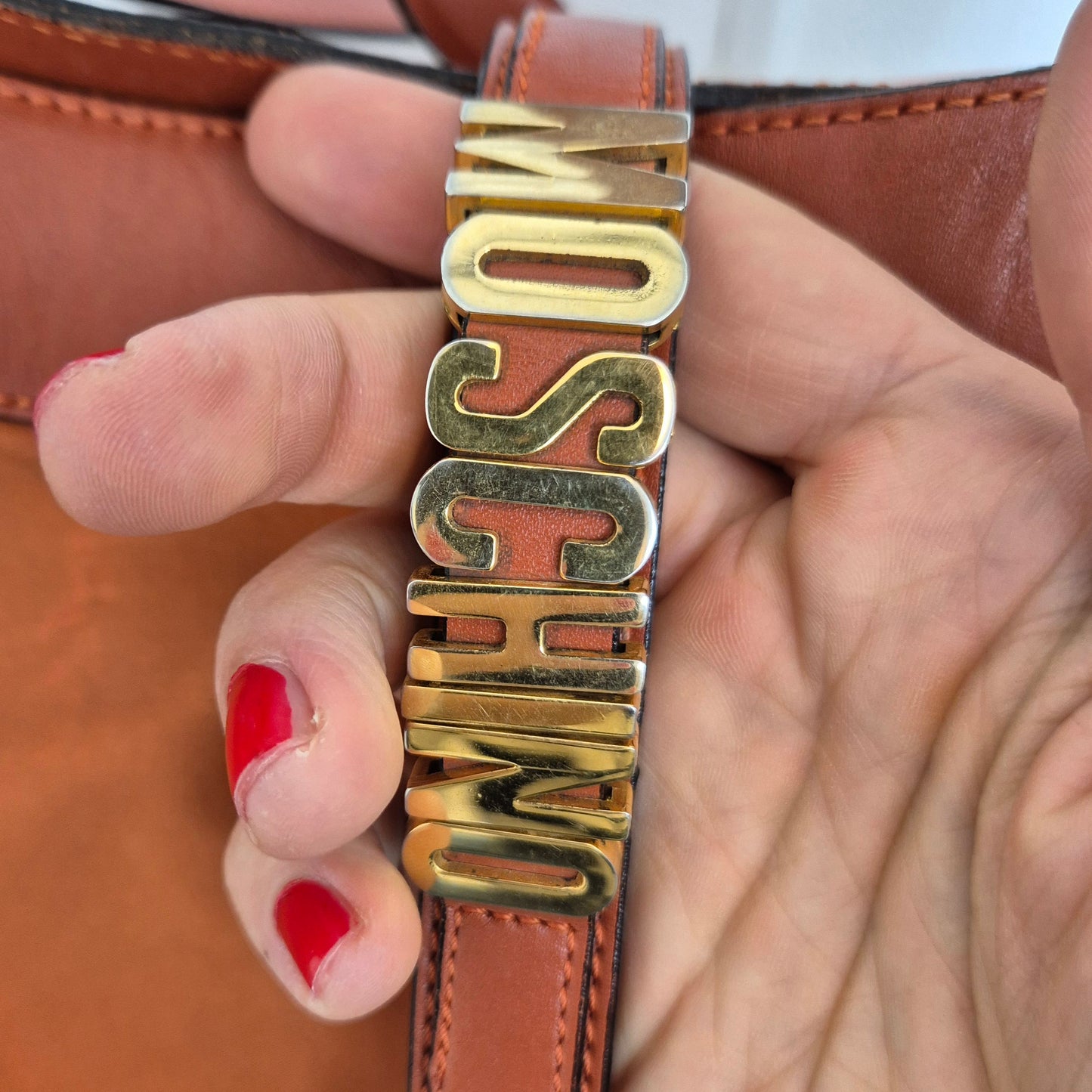 Moschino | Borsa arancio tessuto e pelle