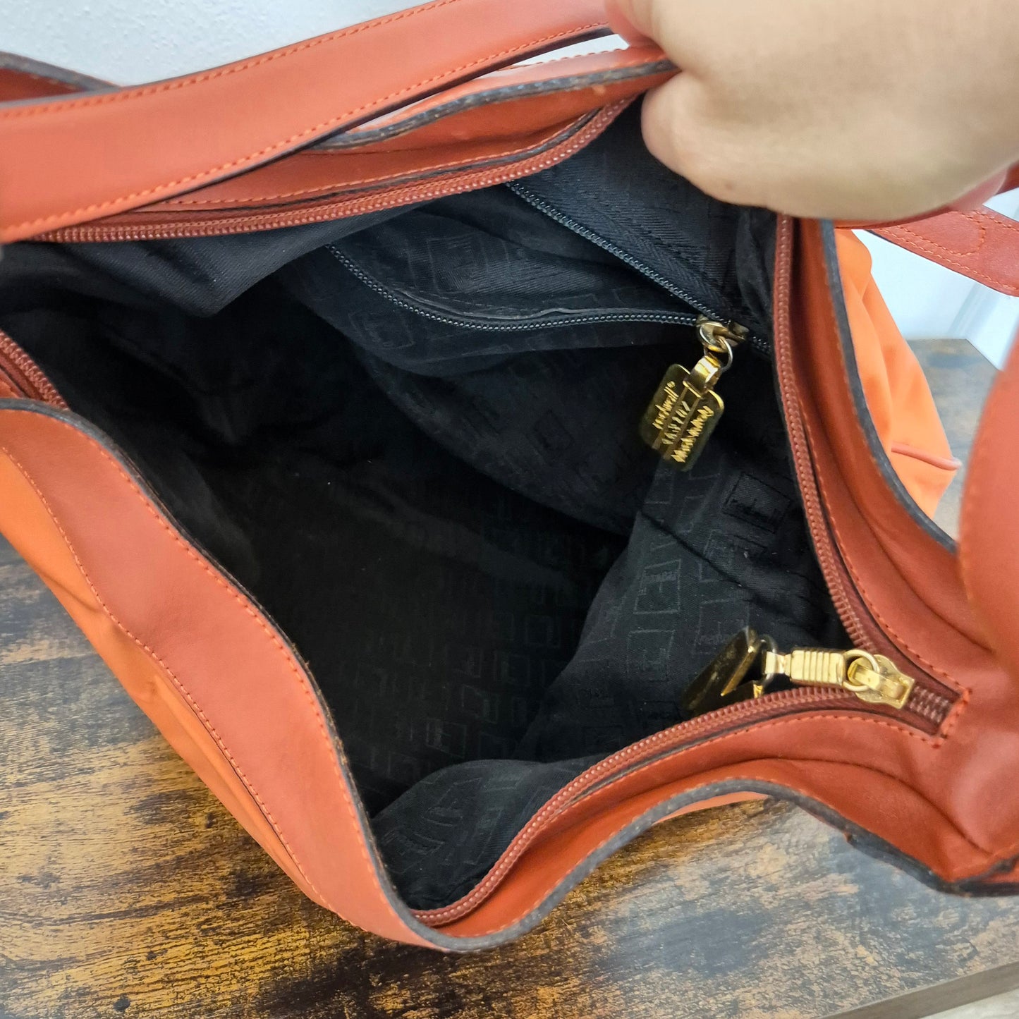 Moschino | Borsa arancio tessuto e pelle