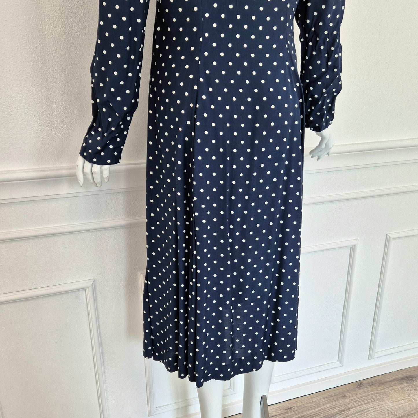 Abito vintage viscosa blu pois bianchi