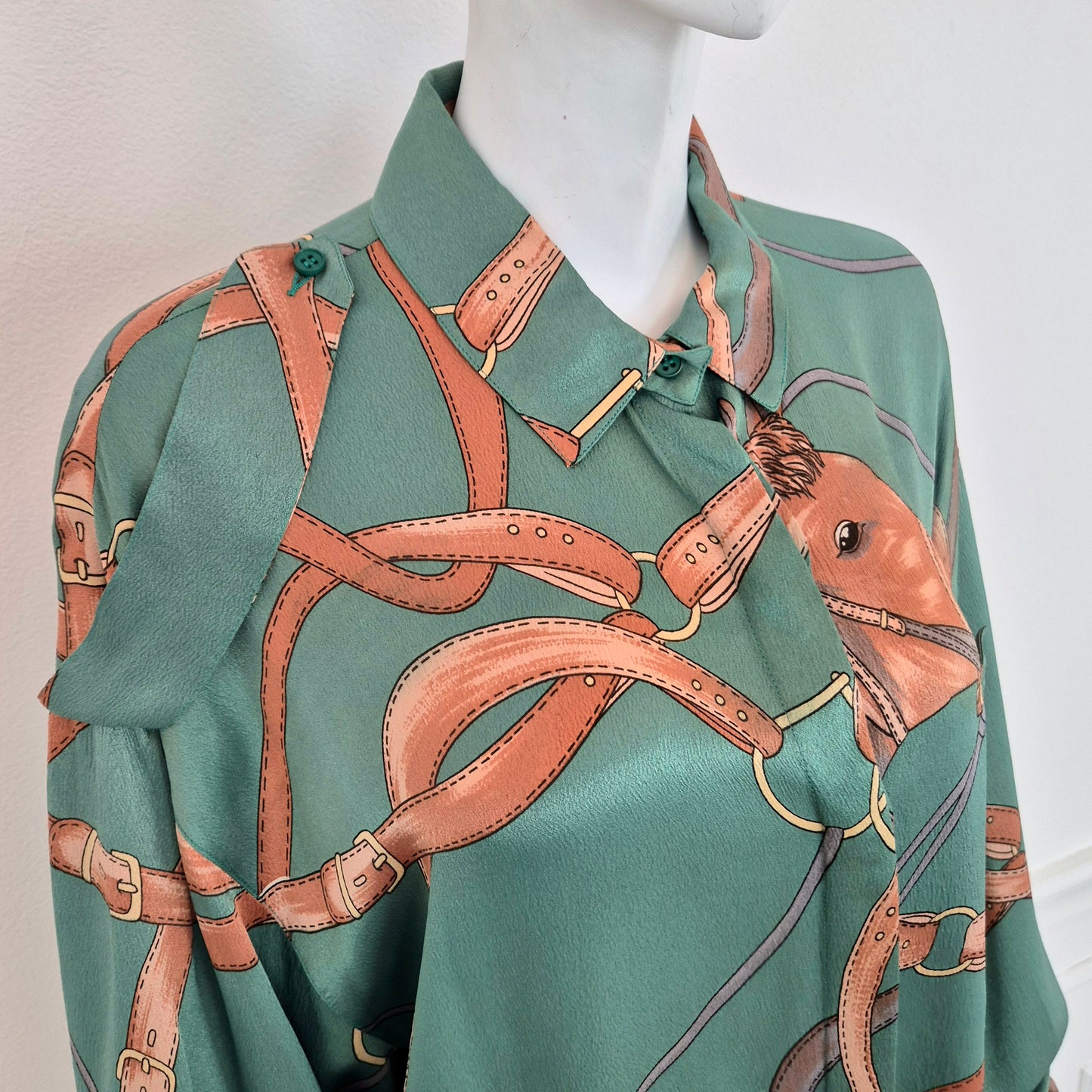 Camicia vintage misto seta stampa equestre