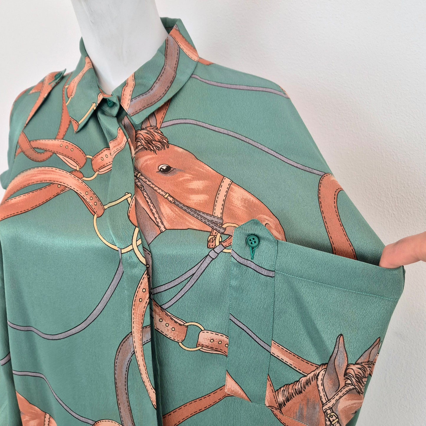 Camicia vintage misto seta stampa equestre