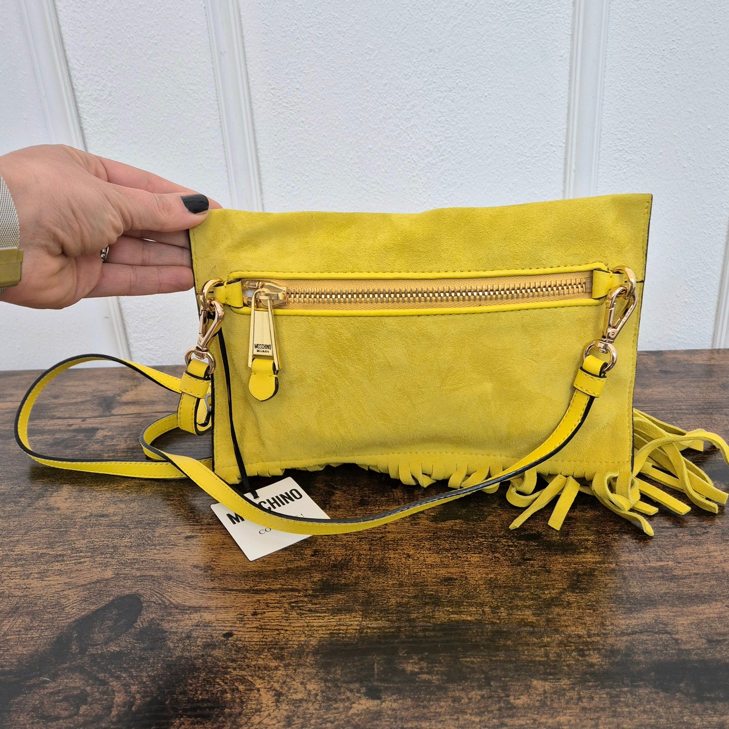 Moschino | Borsa suede giallo con frange