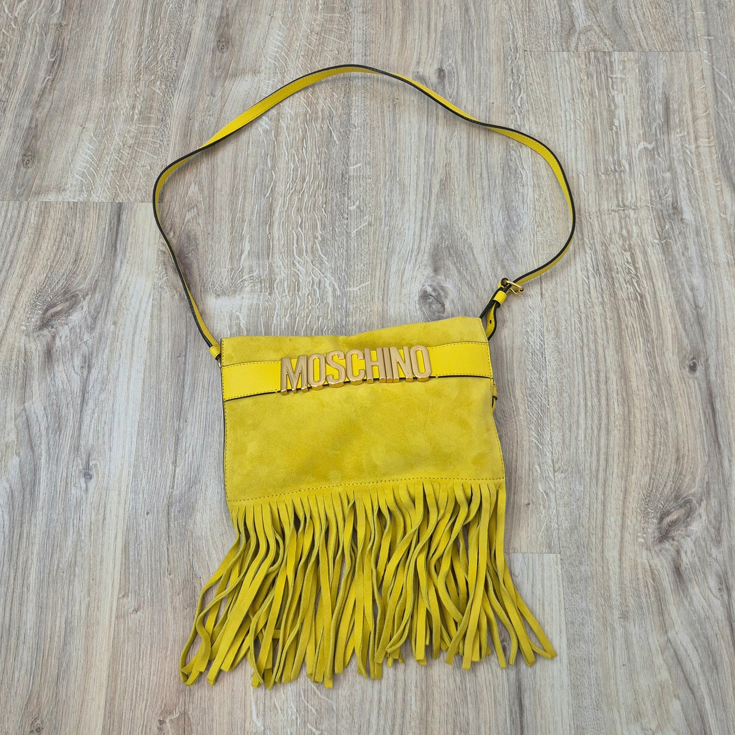 Moschino | Borsa suede giallo con frange