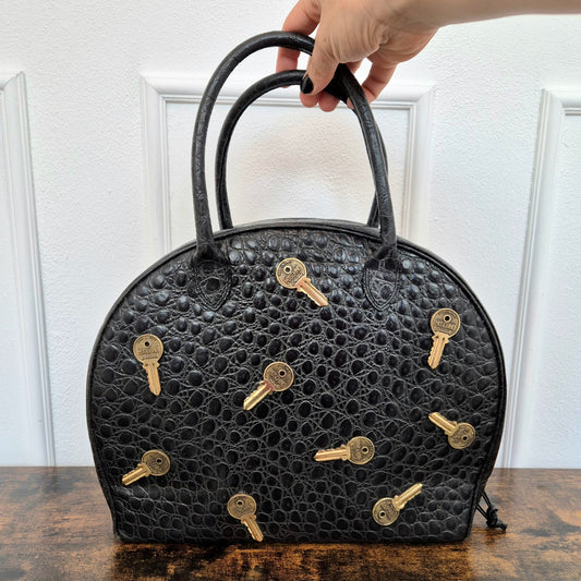 Moschino | Borsa vintage pelle stampa cocco con chiavi applicate