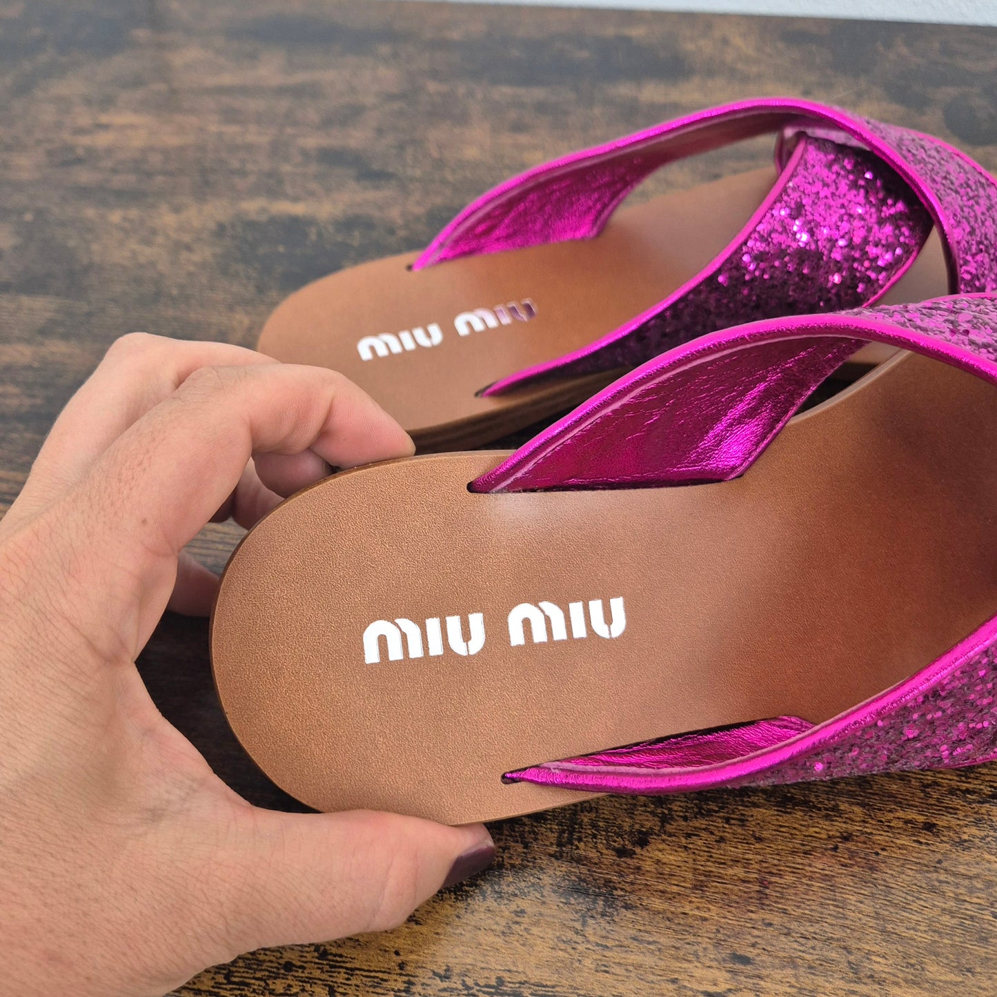 Miu Miu | Sandali glitter fasce incrociate