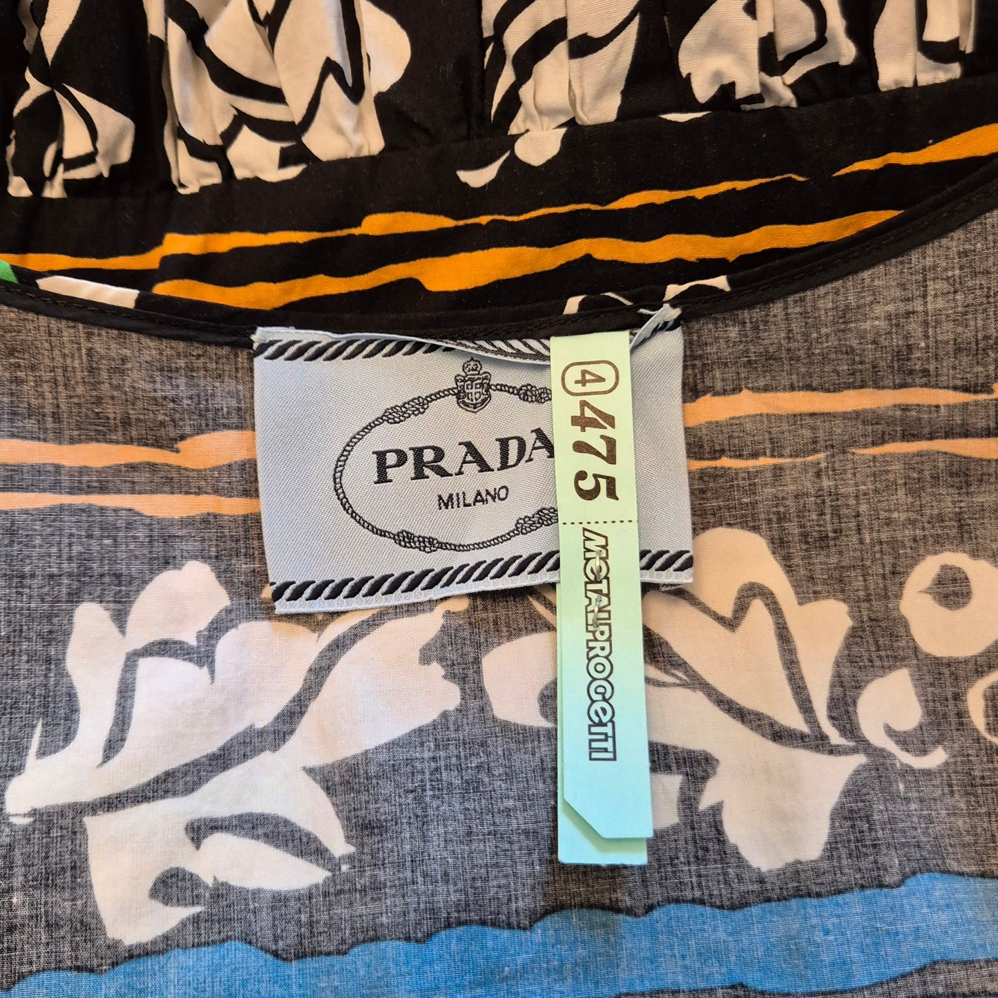 Prada | Abito in cotone nero stampa fiori