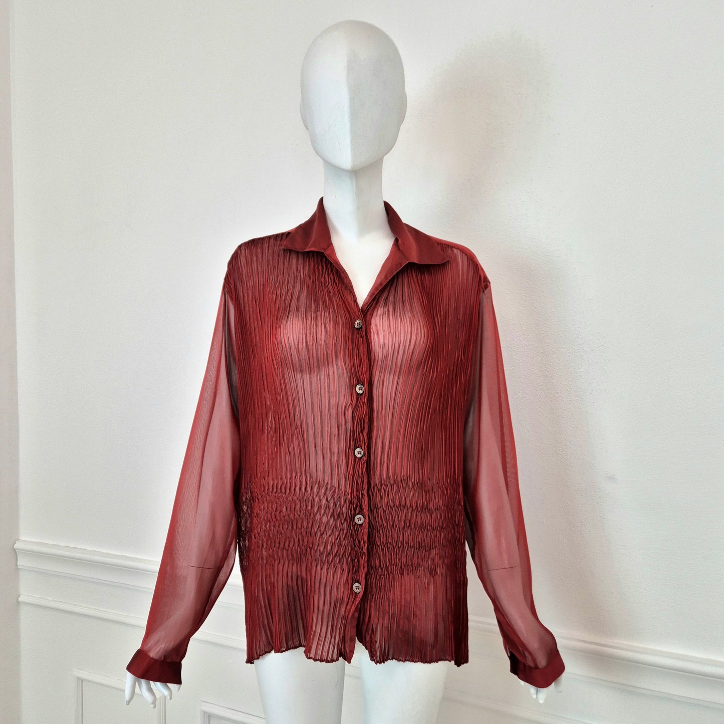 Romeo Gigli | Camicia bordeaux velata con plissettatura