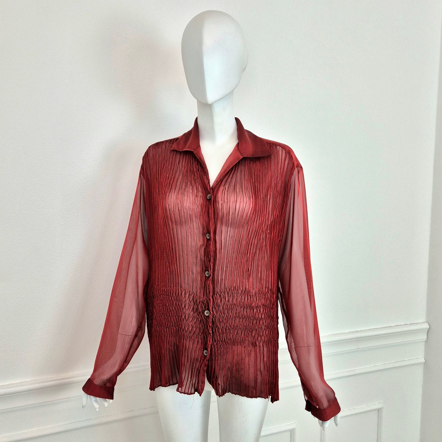 Romeo Gigli | Camicia bordeaux velata con plissettatura