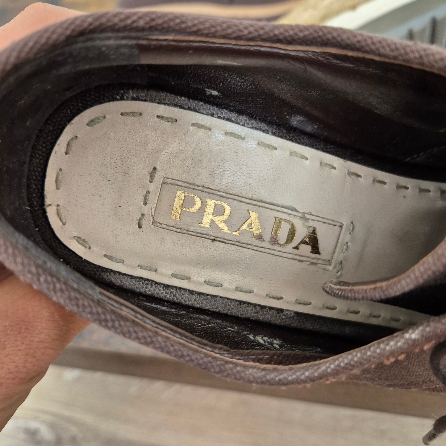 Prada | Scarpe con zeppa tela marrone