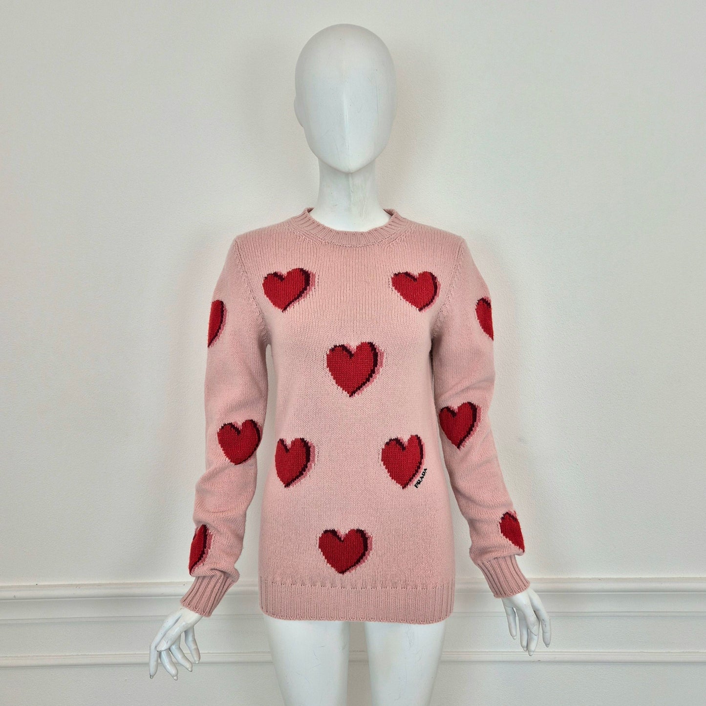 Prada | Maglione rosa cuori rossi