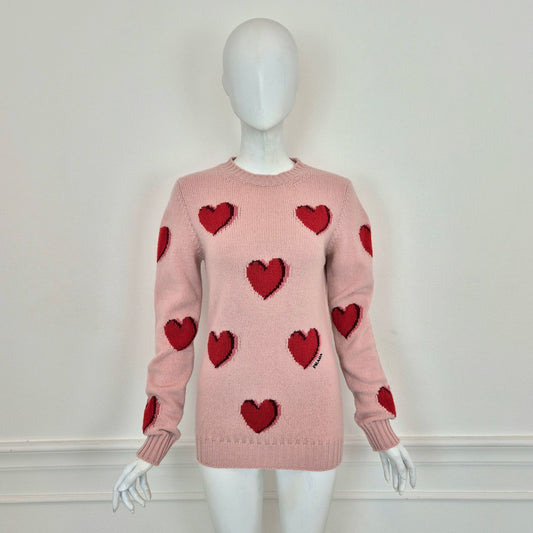 Prada | Maglione rosa cuori rossi