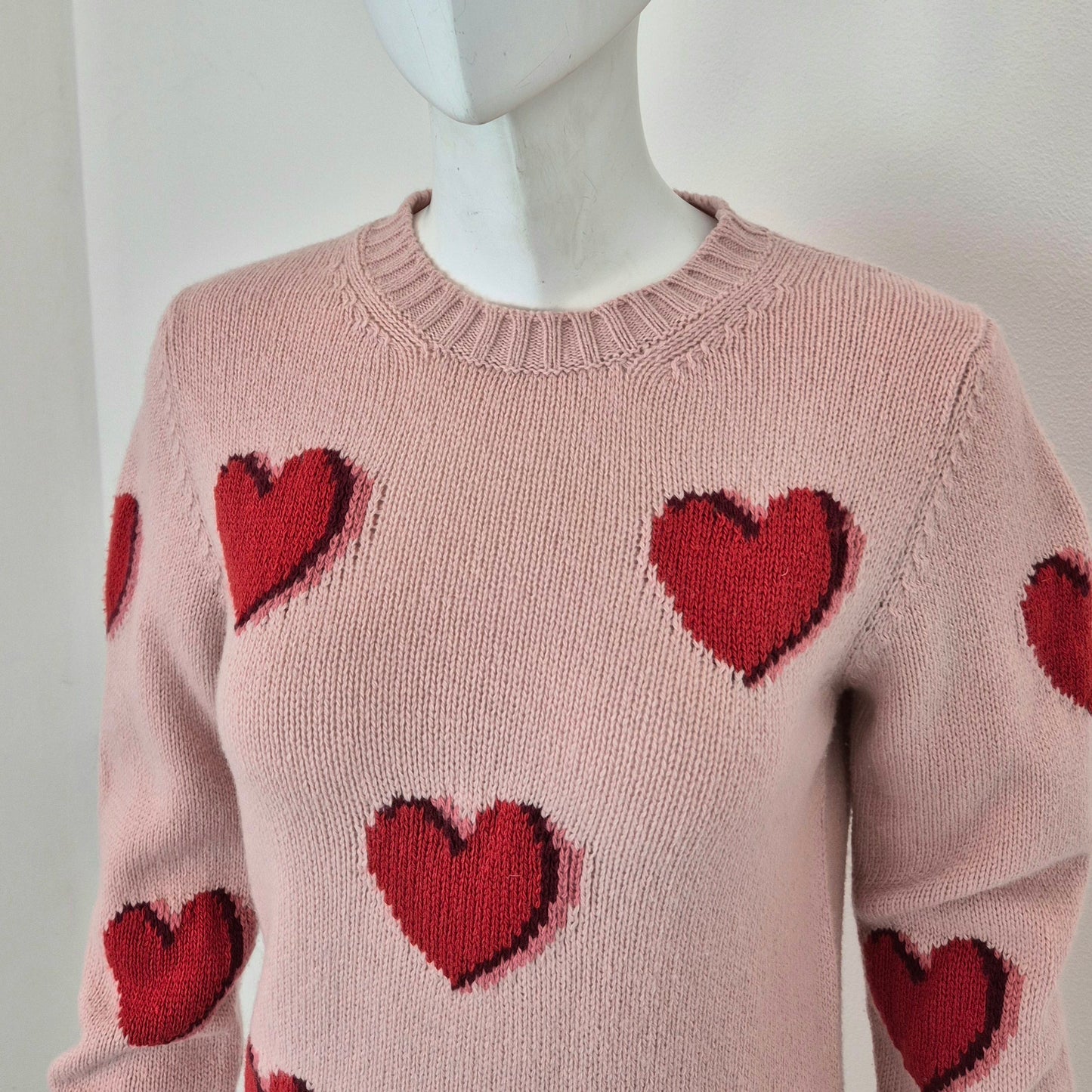 Prada | Maglione rosa cuori rossi