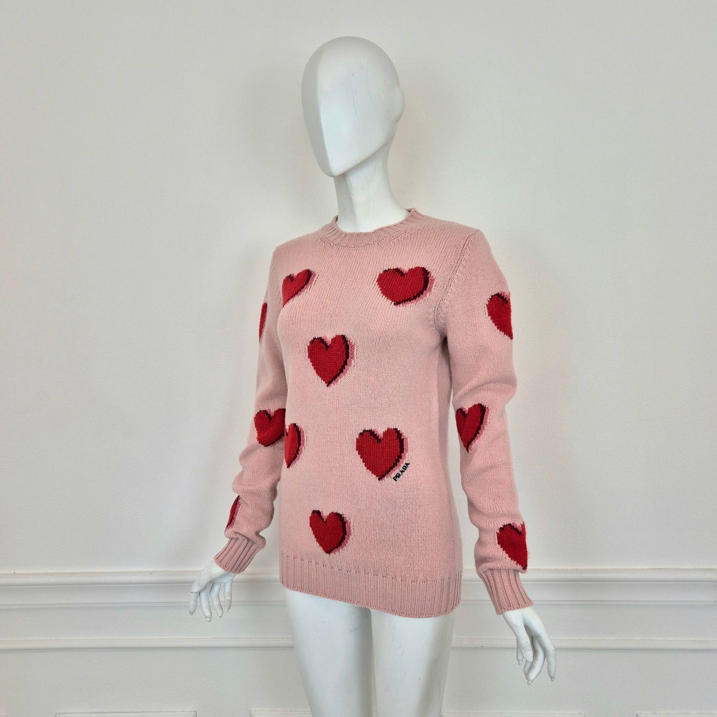 Prada | Maglione rosa cuori rossi