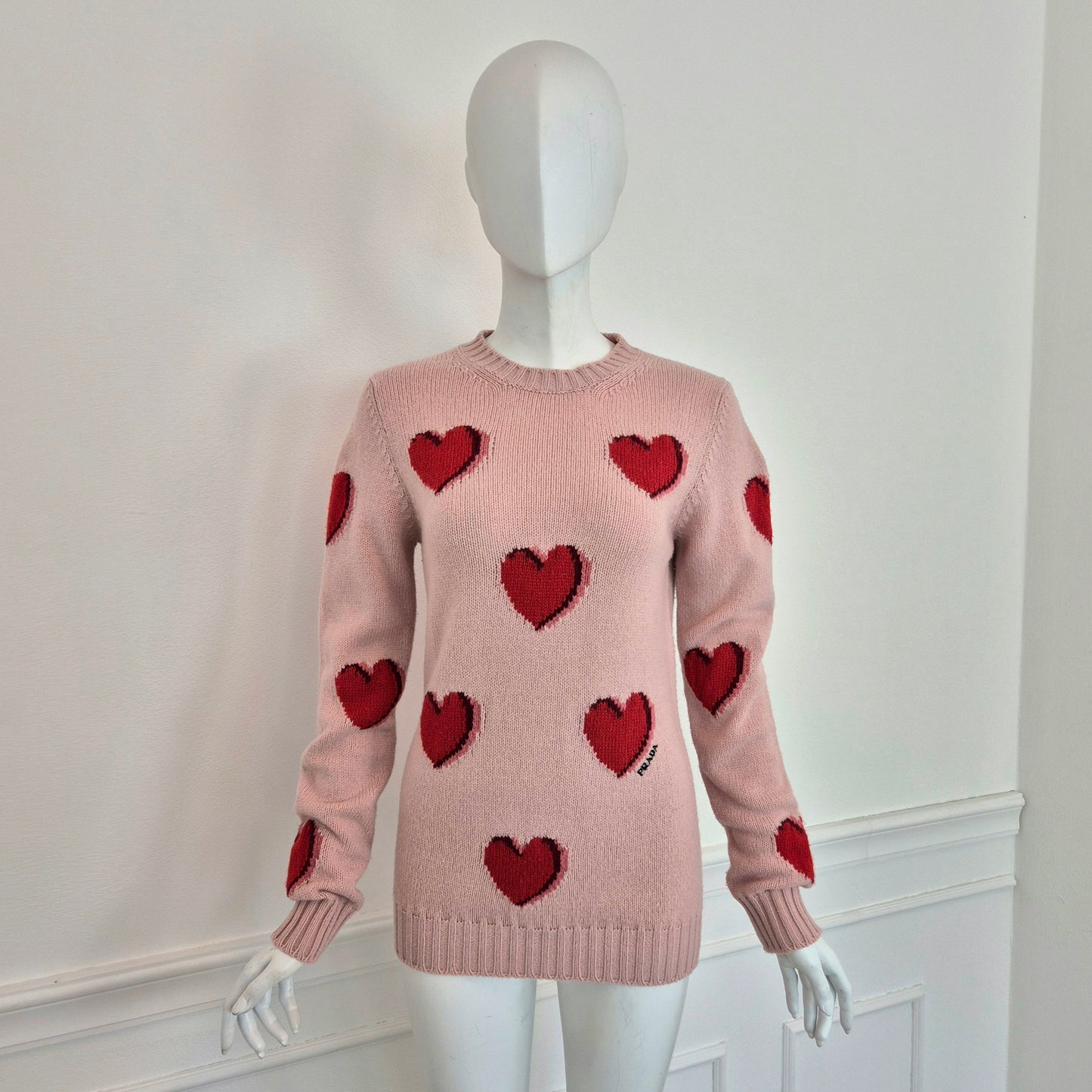 Prada | Maglione rosa cuori rossi