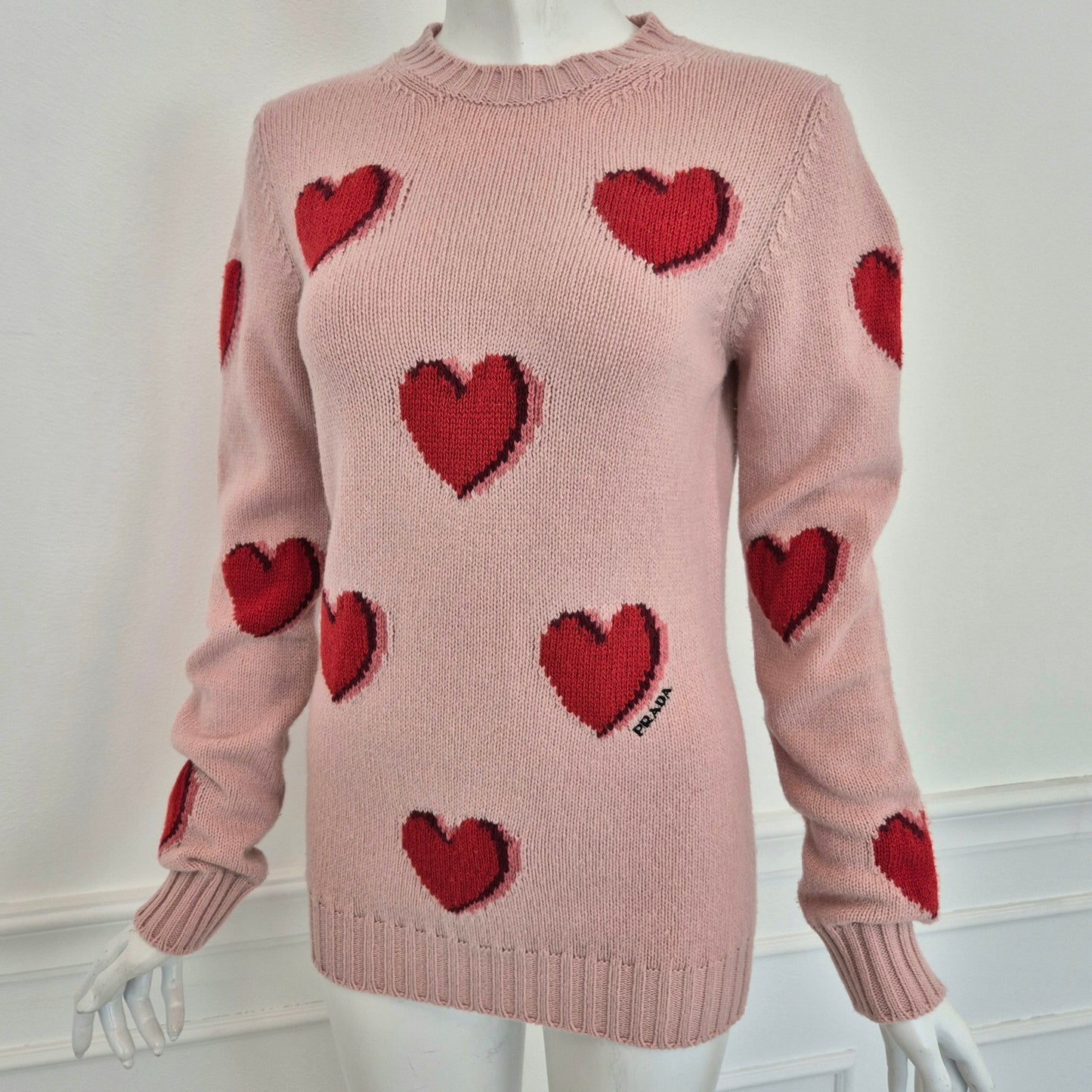 Prada | Maglione rosa cuori rossi