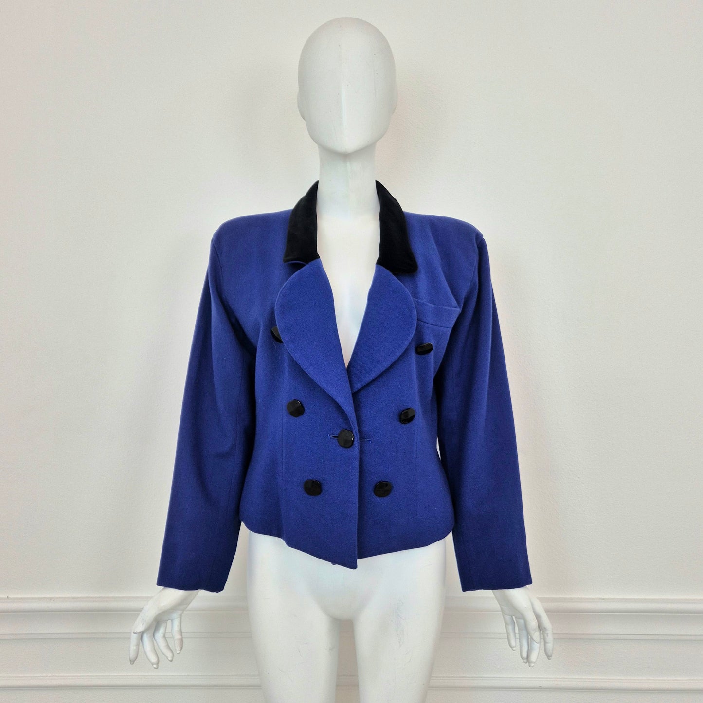 Yves Saint Laurent | Giacca blu con collo e bottoni a contrasto