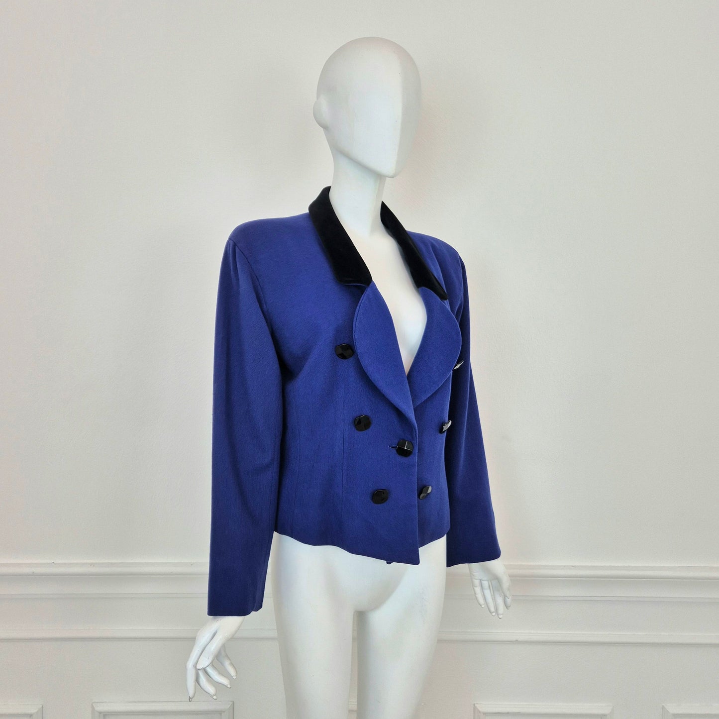 Yves Saint Laurent | Giacca blu con collo e bottoni a contrasto