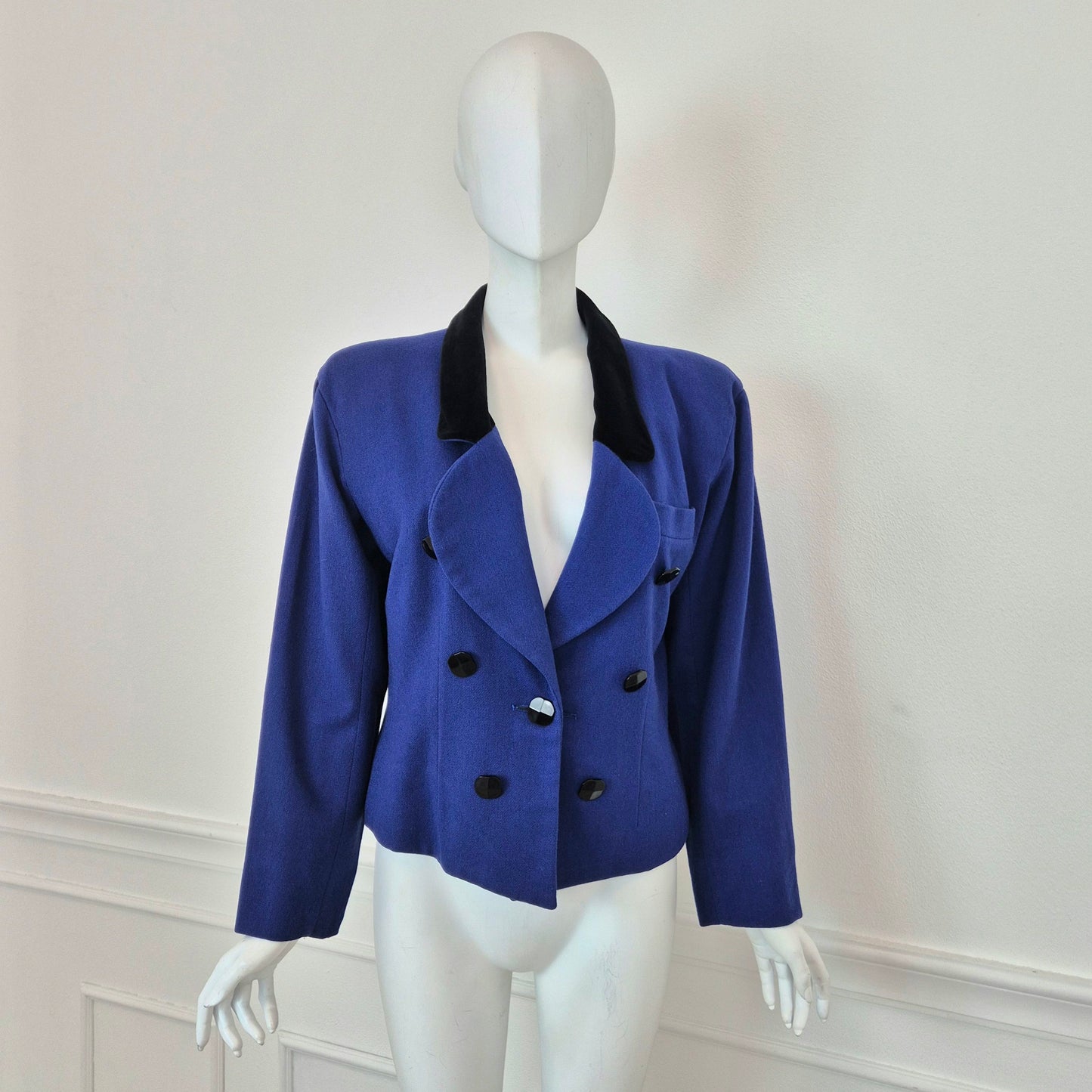 Yves Saint Laurent | Giacca blu con collo e bottoni a contrasto