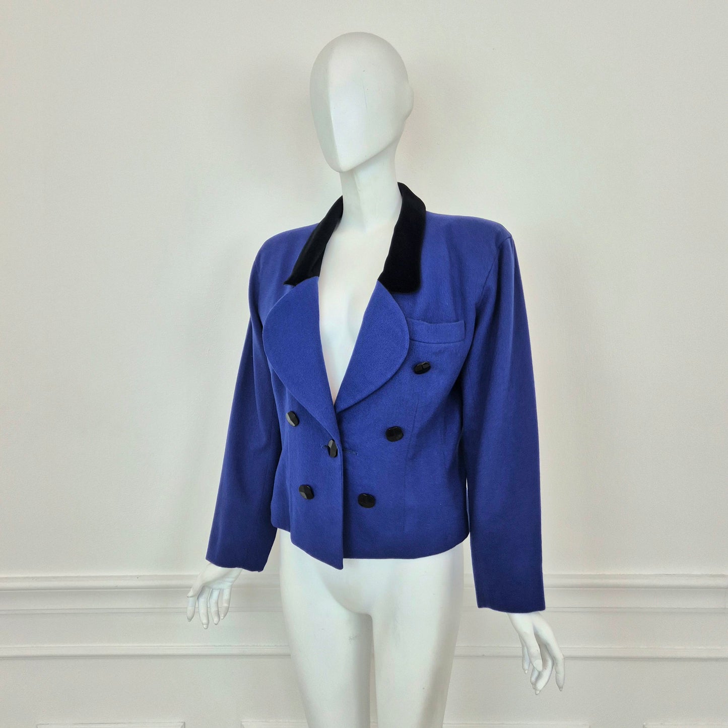 Yves Saint Laurent | Giacca blu con collo e bottoni a contrasto