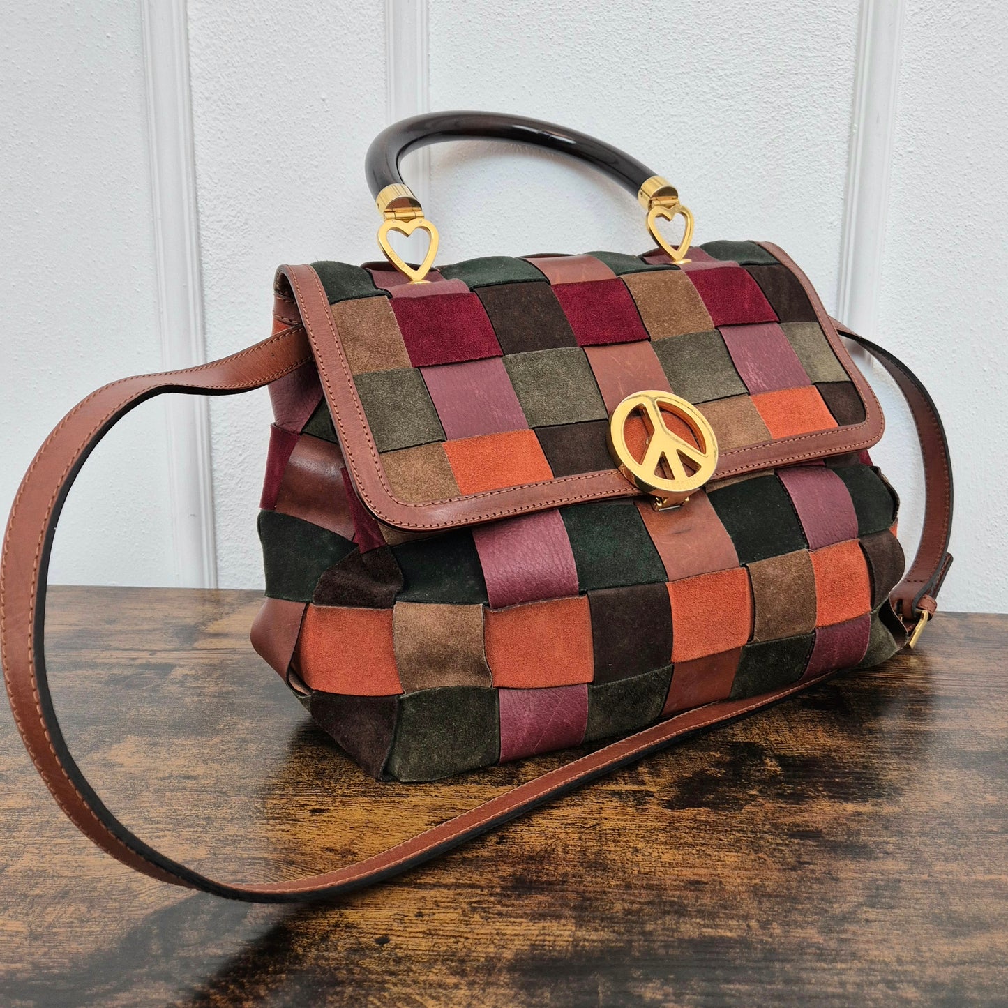 Moschino | Borsa intrecciata in pelle e camoscio