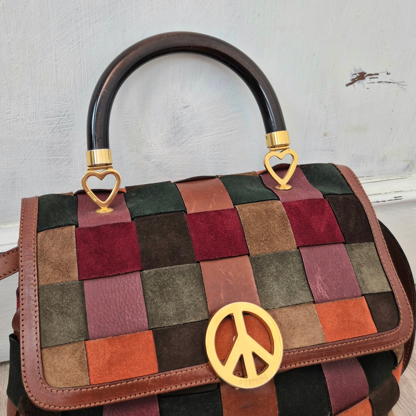 Moschino | Borsa intrecciata in pelle e camoscio