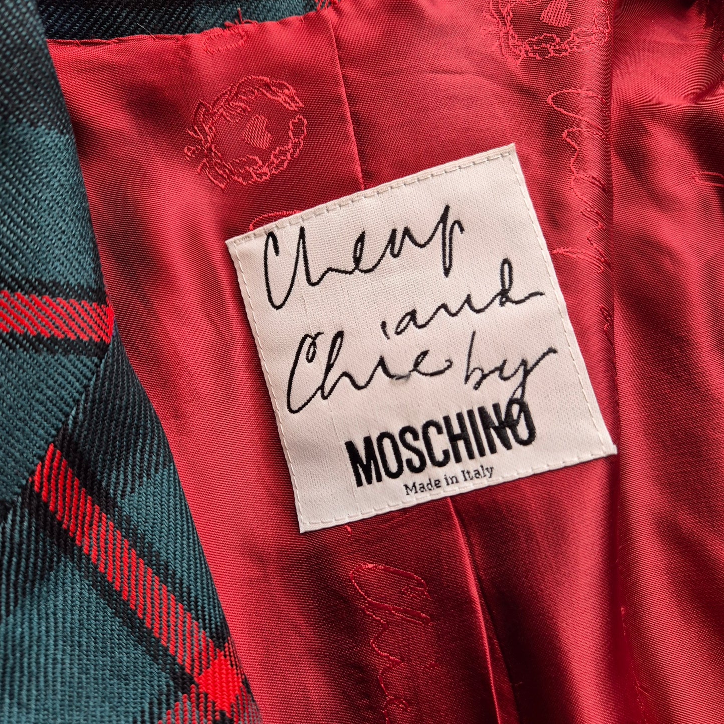 Moschino | Blazer tartan con toppe cuore