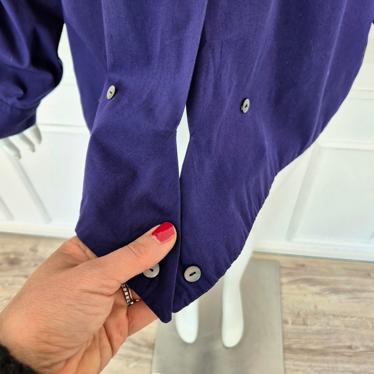 Romeo Gigli | Camicia in cotone indaco con bottoncini sul fondo 1990