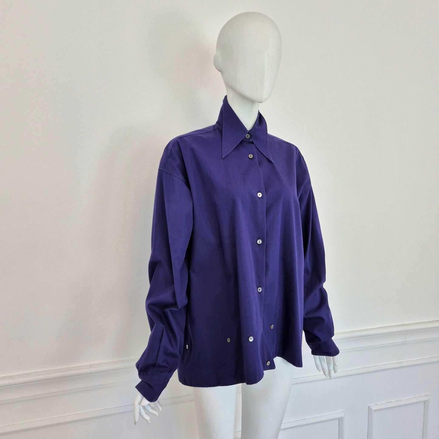 Romeo Gigli | Camicia in cotone indaco con bottoncini sul fondo 1990
