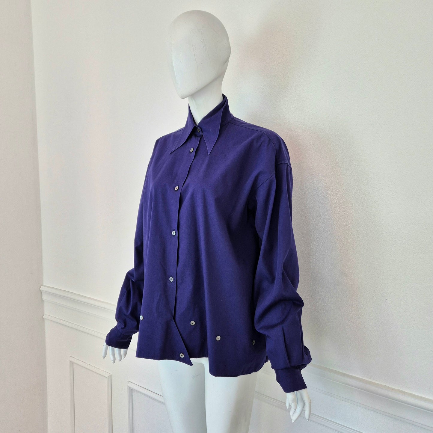 Romeo Gigli | Camicia in cotone indaco con bottoncini sul fondo 1990