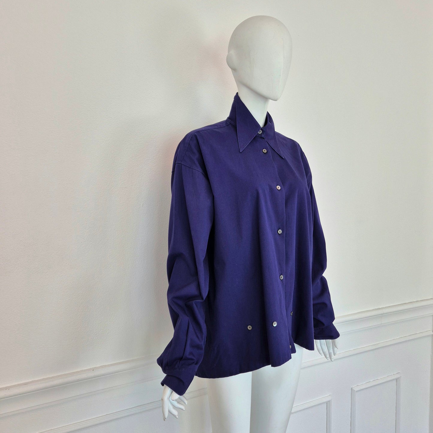 Romeo Gigli | Camicia in cotone indaco con bottoncini sul fondo 1990