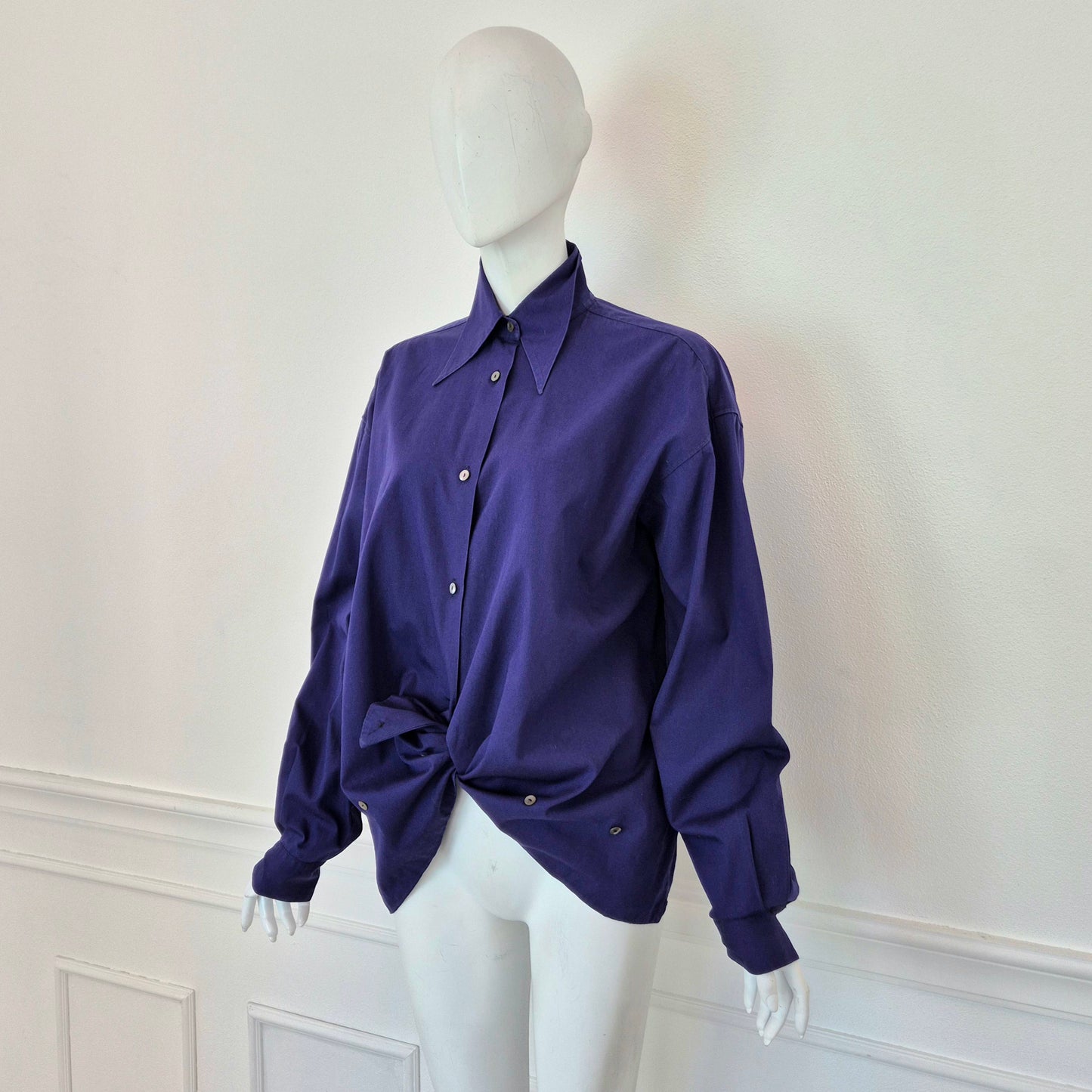 Romeo Gigli | Camicia in cotone indaco con bottoncini sul fondo 1990