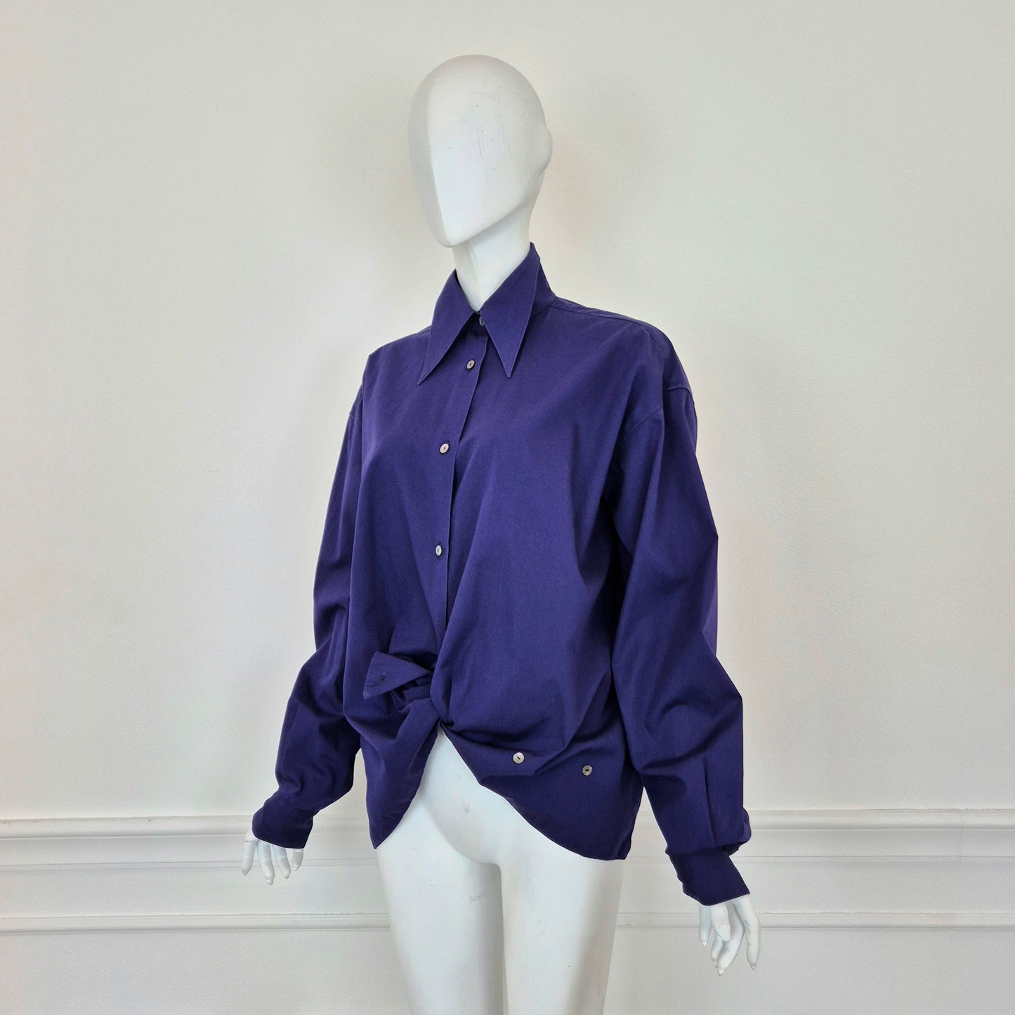 Romeo Gigli | Camicia in cotone indaco con bottoncini sul fondo 1990