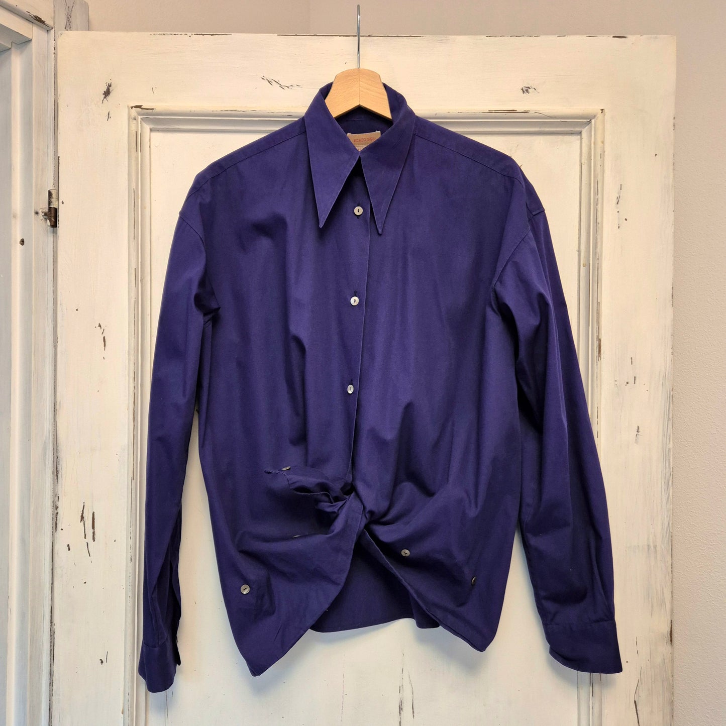 Romeo Gigli | Camicia in cotone indaco con bottoncini sul fondo 1990