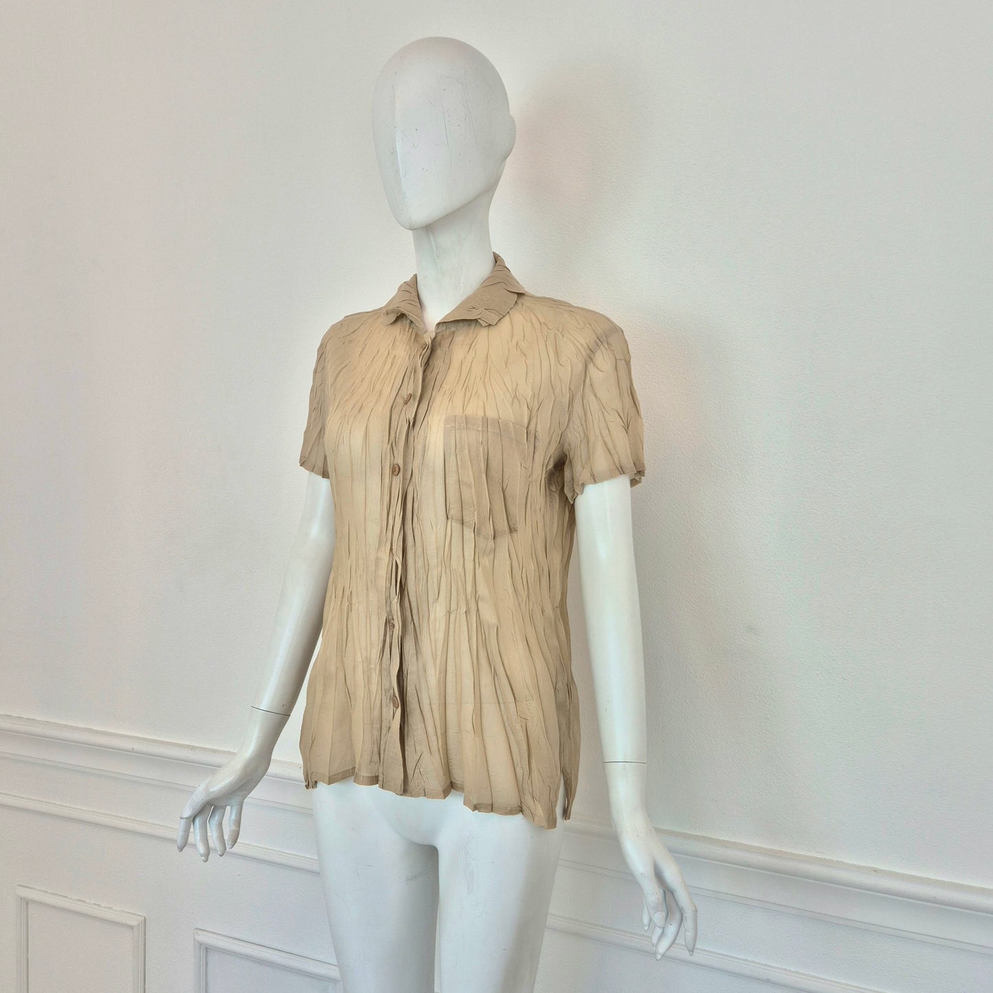 Pleats Please Issey Miyake | Camicia beige manica corta
