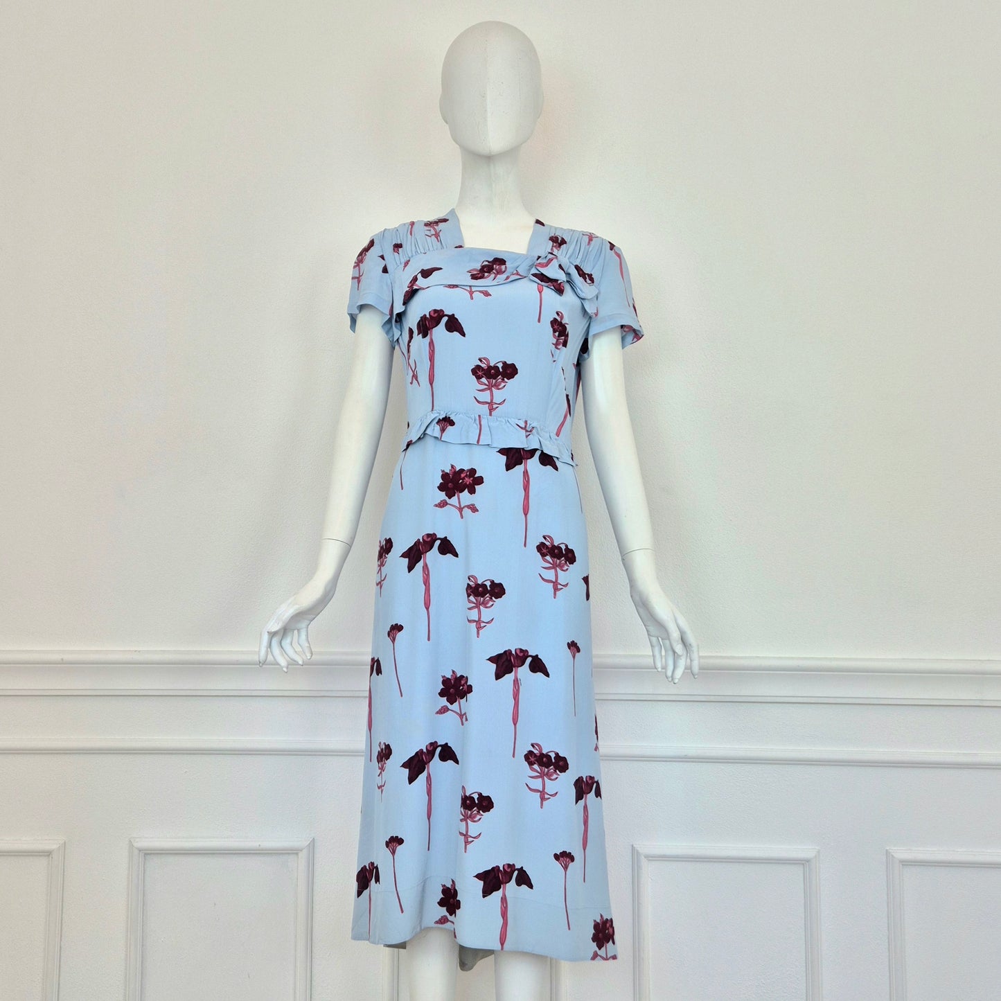 Prada | Abito viscosa azzurra stampa fiori