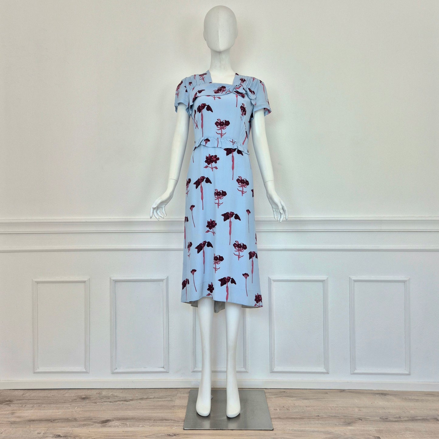 Prada | Abito viscosa azzurra stampa fiori