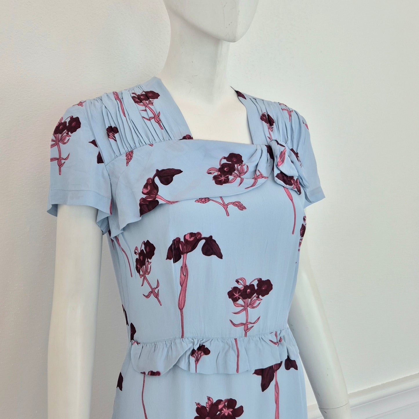 Prada | Abito viscosa azzurra stampa fiori