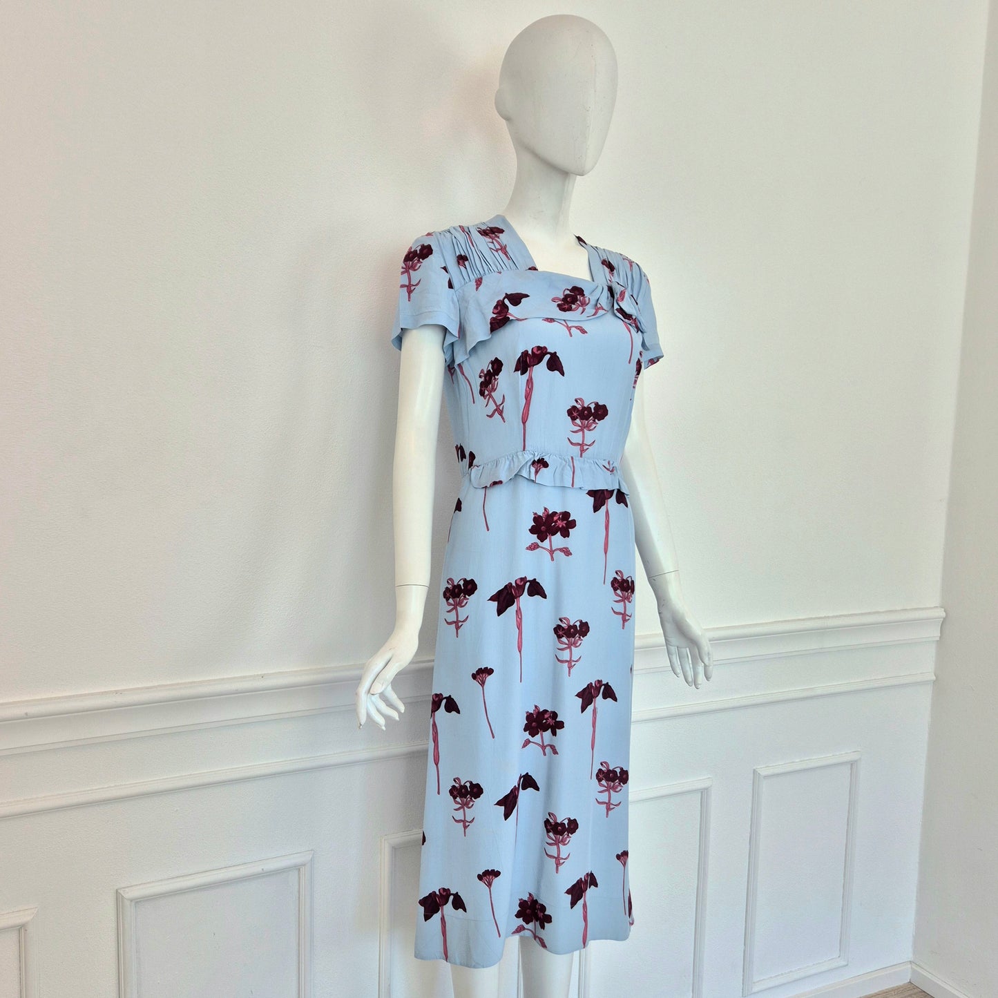 Prada | Abito viscosa azzurra stampa fiori