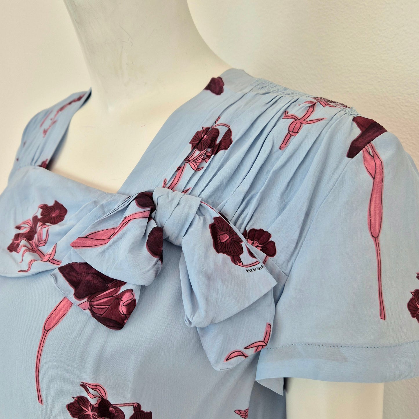 Prada | Abito viscosa azzurra stampa fiori
