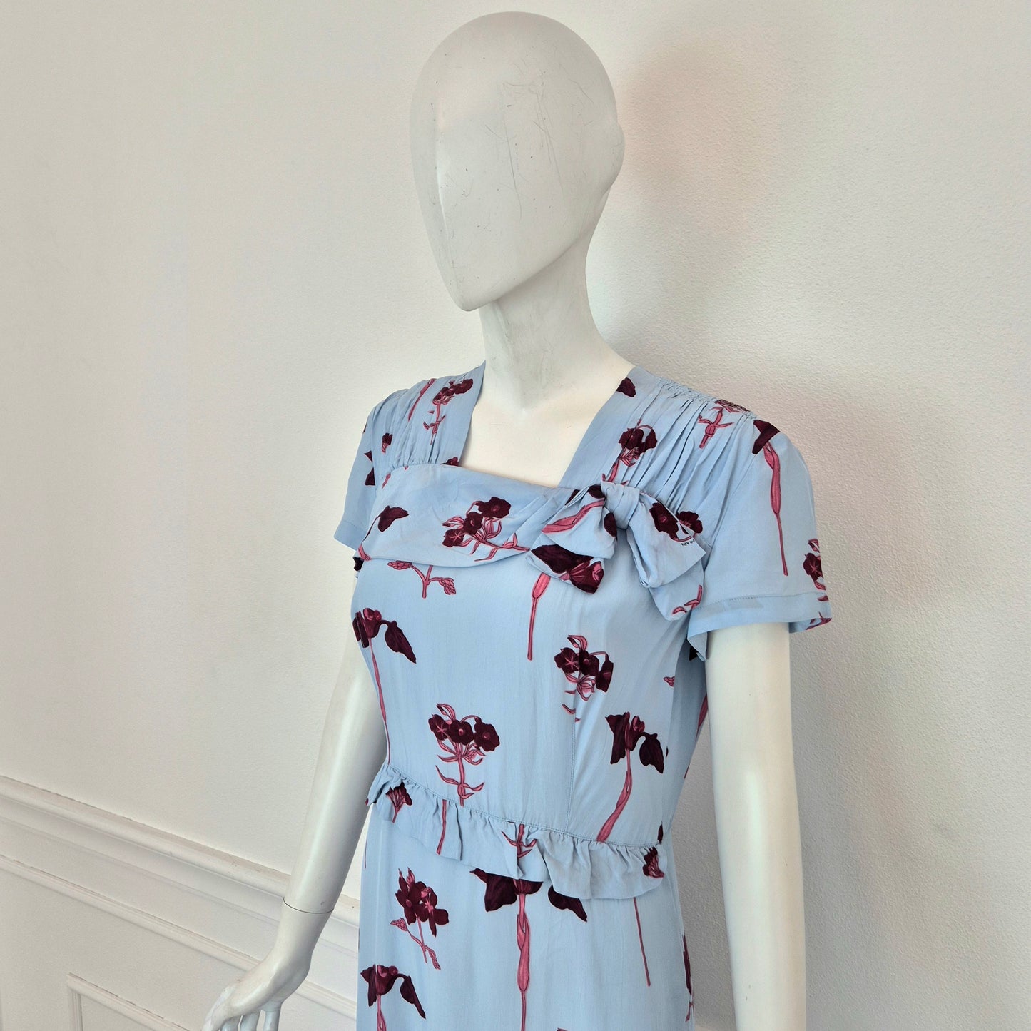 Prada | Abito viscosa azzurra stampa fiori